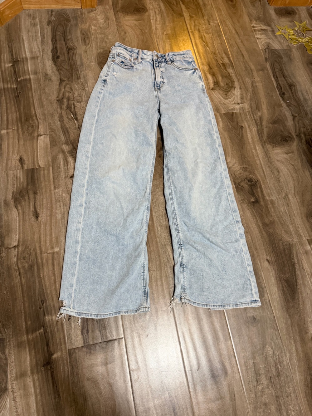 American Eagle Light Wash Distressed Wide Leg Jeans 000 Short
